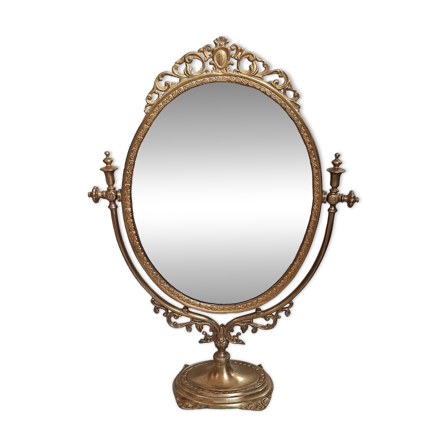 Brass table makeup mirror