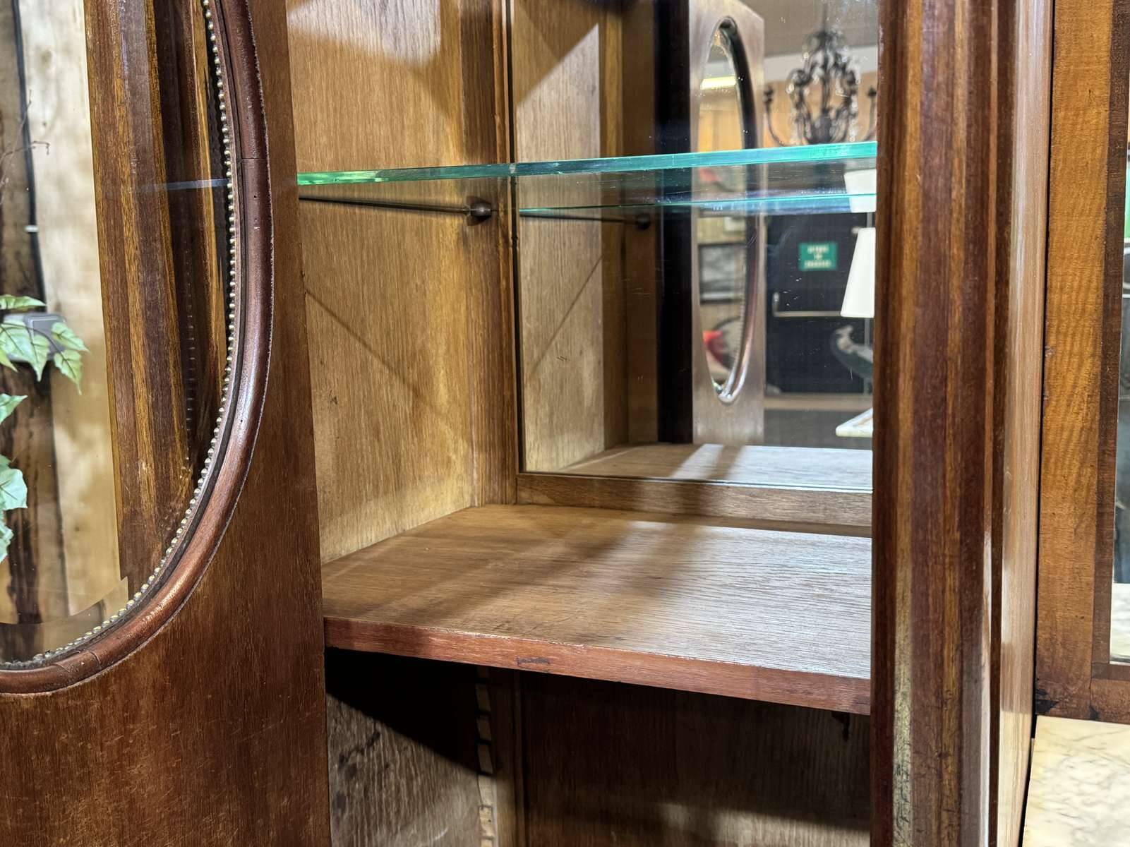 Art Deco buffet in mahogany, oak, and marble top.