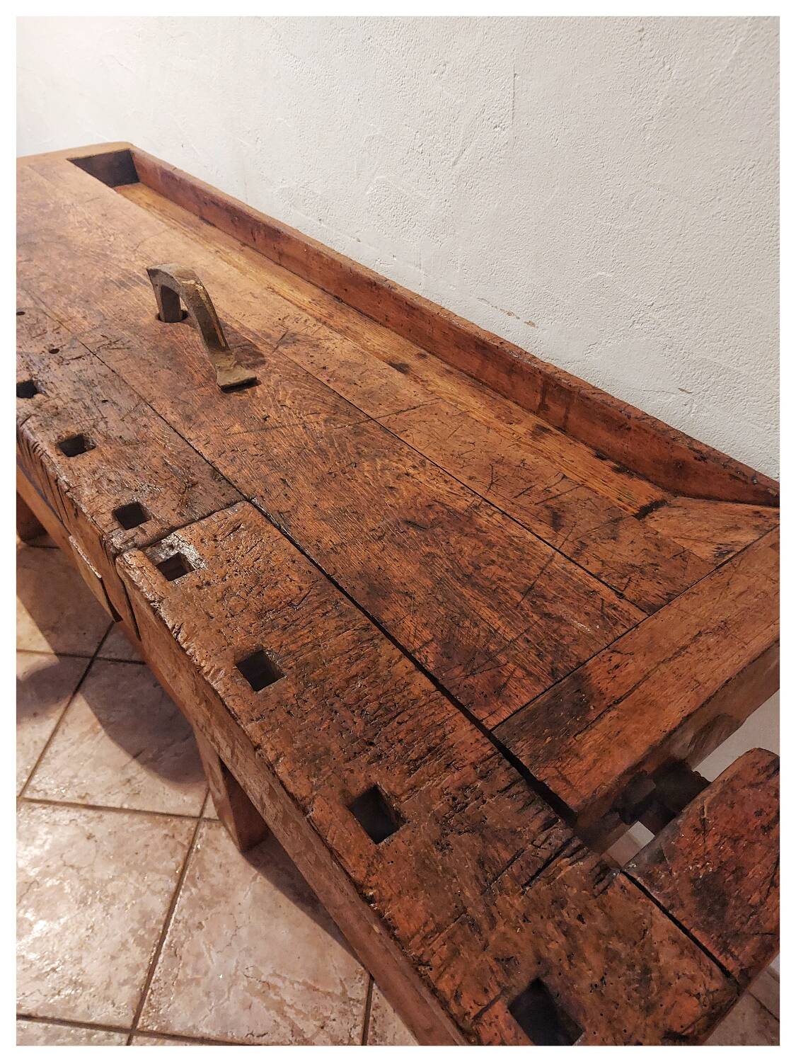 ancien établi en chêne massif
