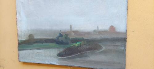 Oil painting on canvas view of Florence San Frediano early 1900