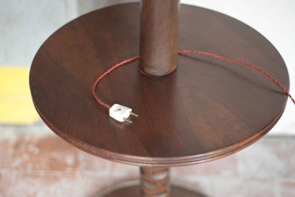 Lampadaire bois vintage, table de lecture, table bois sculptée, liseuse