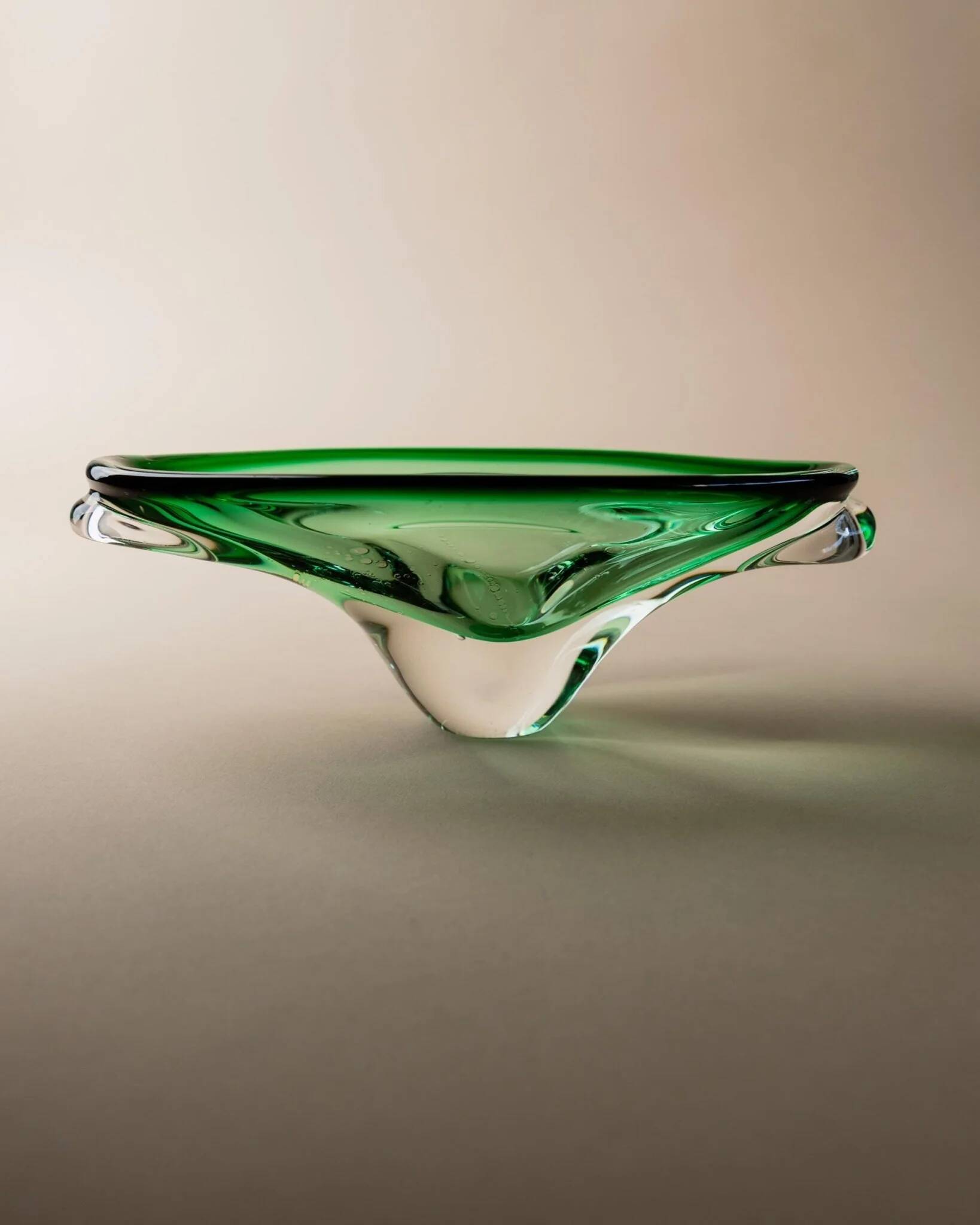 Green Murano Glass Bowl, Hand-Blown Italian 1970s Vide Poche with Organic Shape