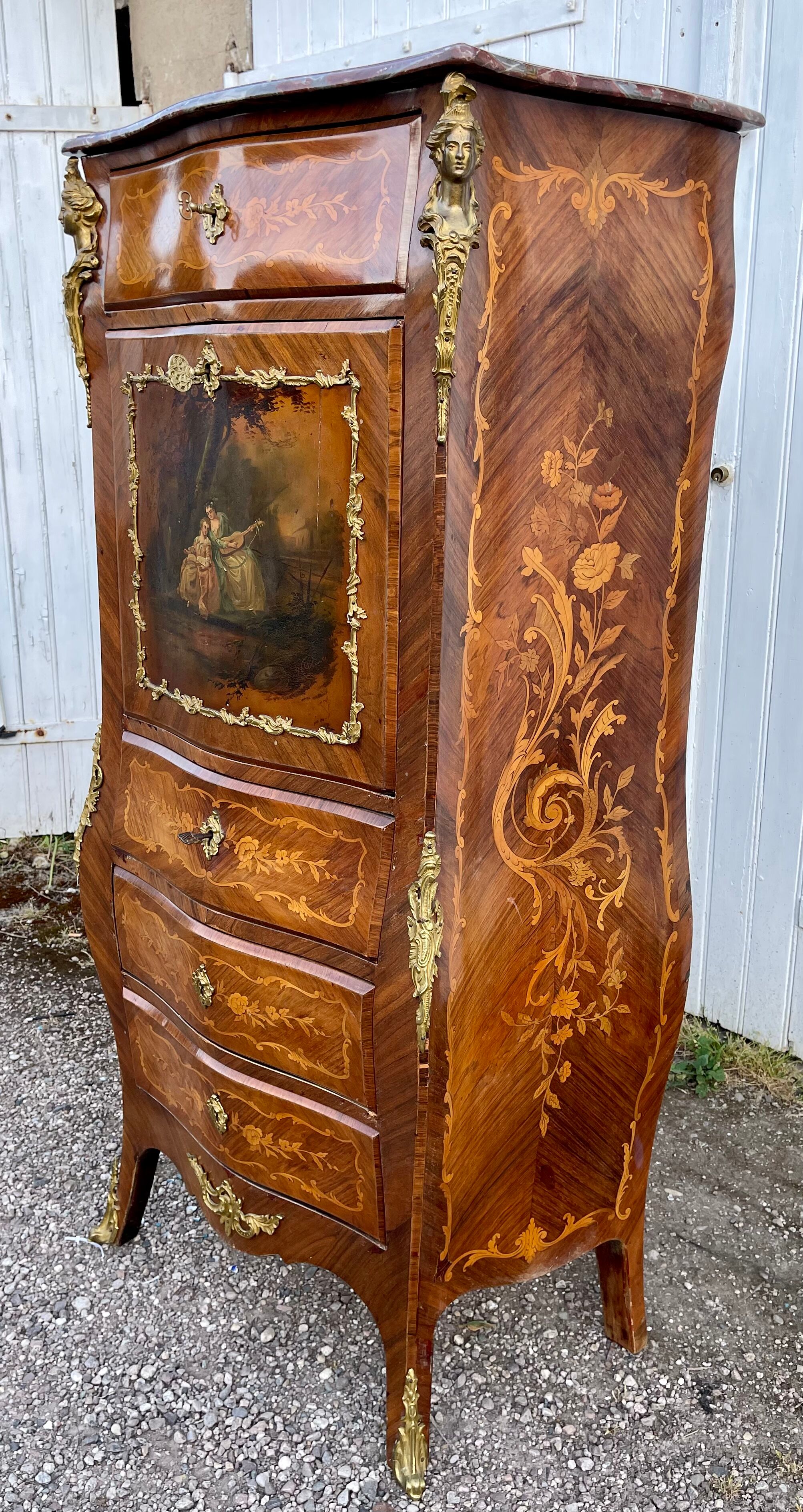 Secretary louis XV curved, varnish Martin, marquetry