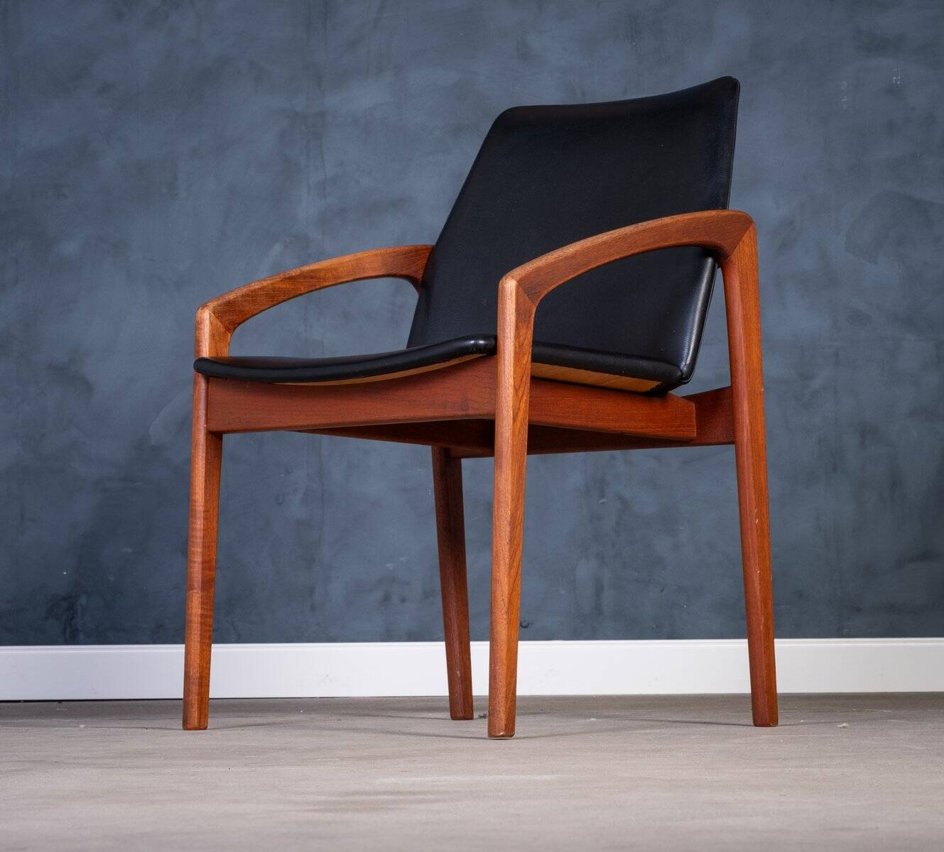 Armchair Model 23 in Teak and Black Leather by Henning Kjærnulf, Denmark, 1960s