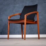 Armchair Model 23 in Teak and Black Leather by Henning Kjærnulf, Denmark, 1960s