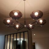 6-light chandelier by Italian designer Sciolari, chrome and smoked glass - 1970s - Vintage