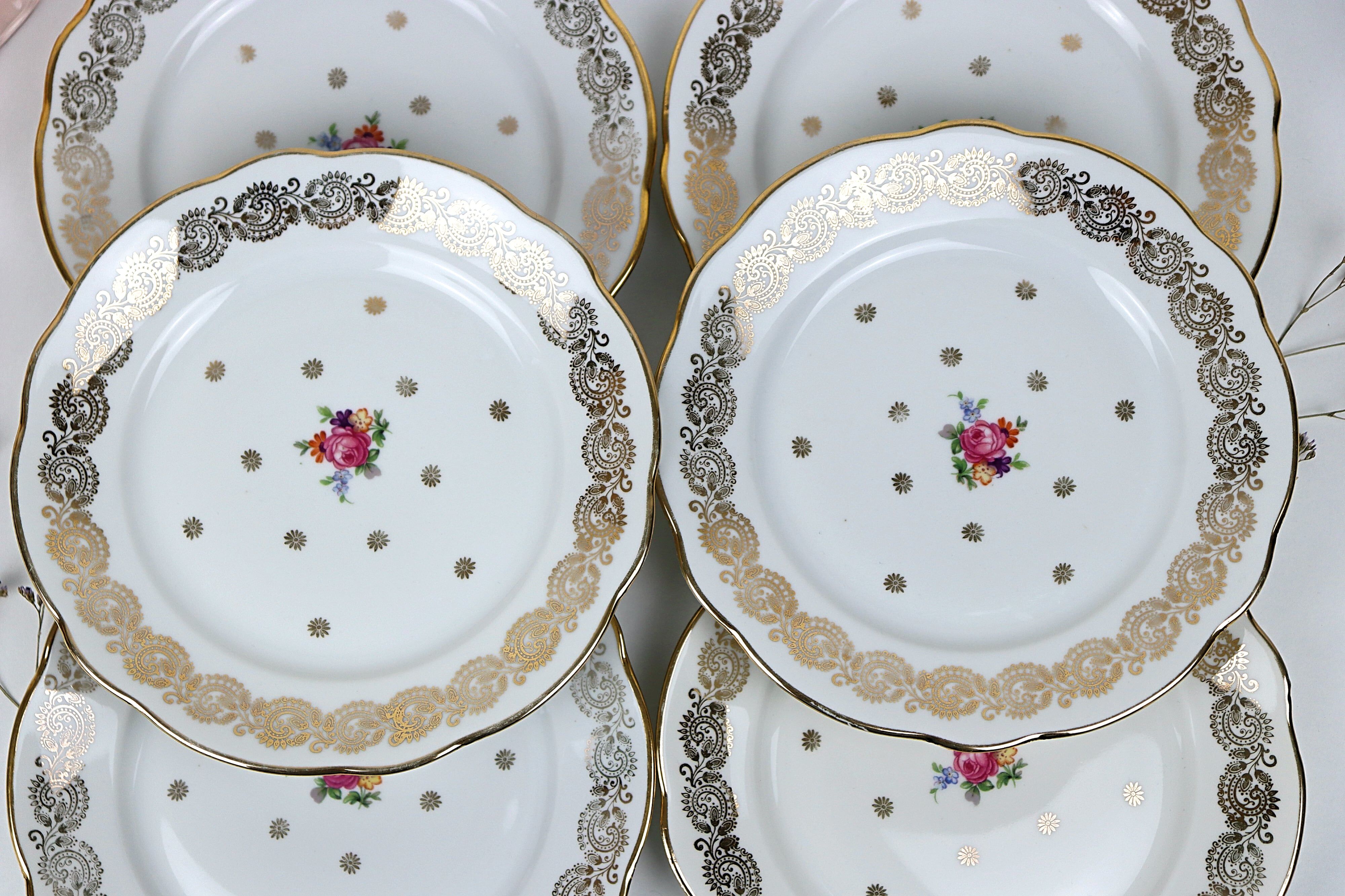 6 vintage porcelain dessert plates