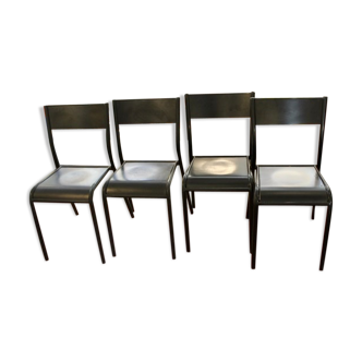 Series of 4 black school chairs