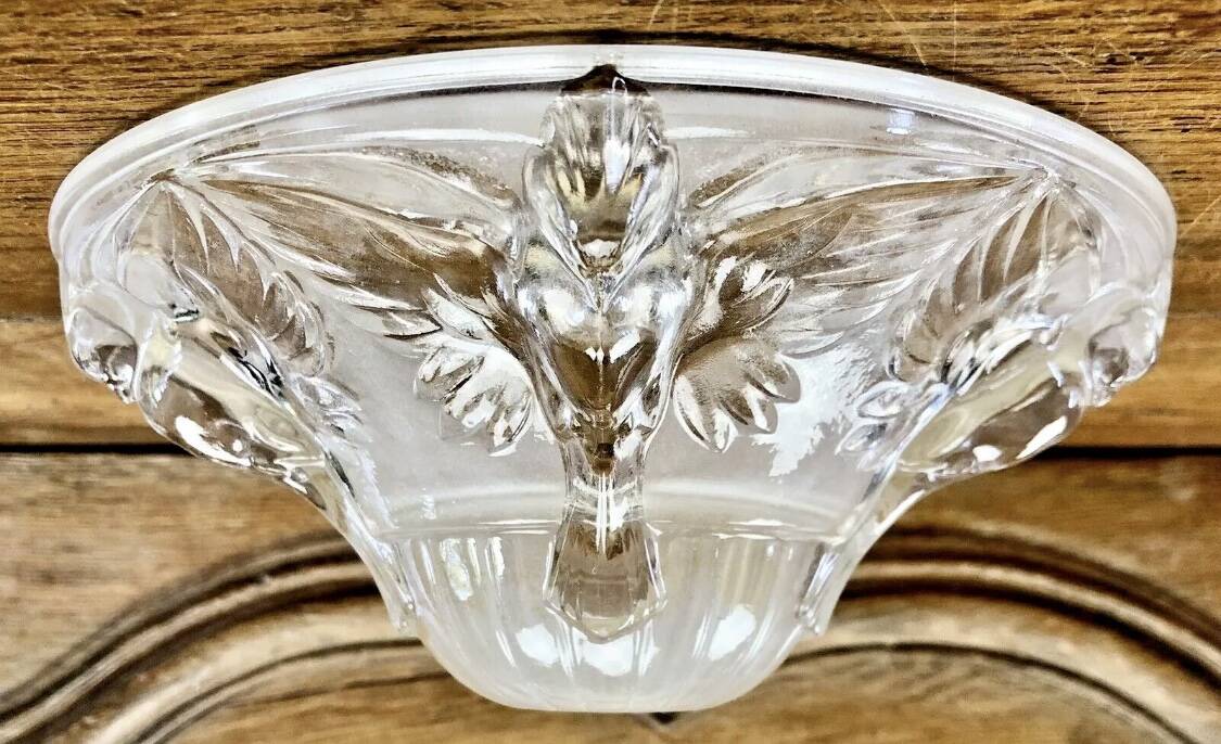 Art Deco lamp with glass tube base Petitot bird basin signed Jean Boris Lacroix