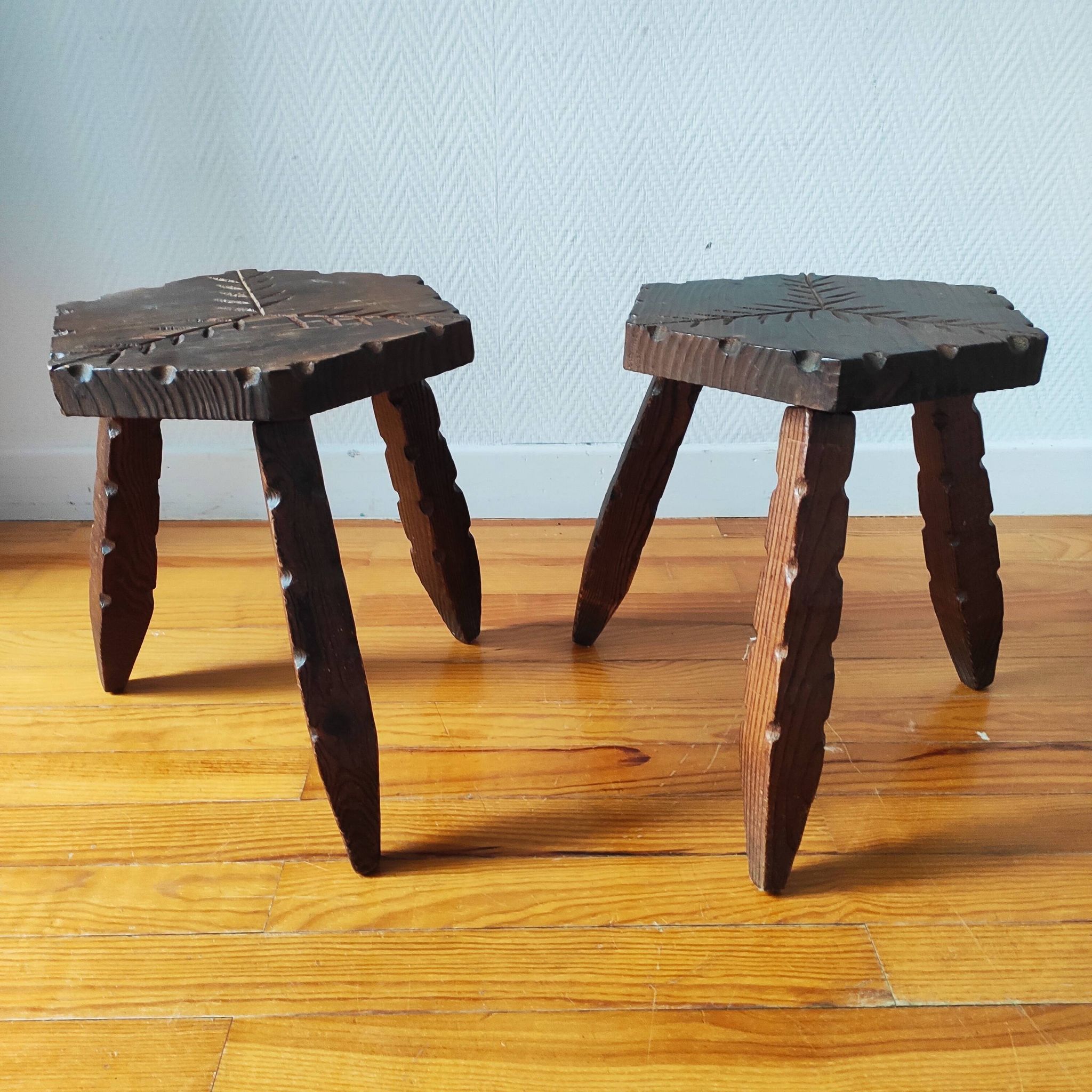 Pair of brutalist tripod stools 1955/60