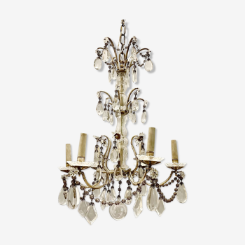 Antique Italian Silver Crystal Chandelier, 1940s