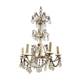 Antique Italian Silver Crystal Chandelier, 1940s