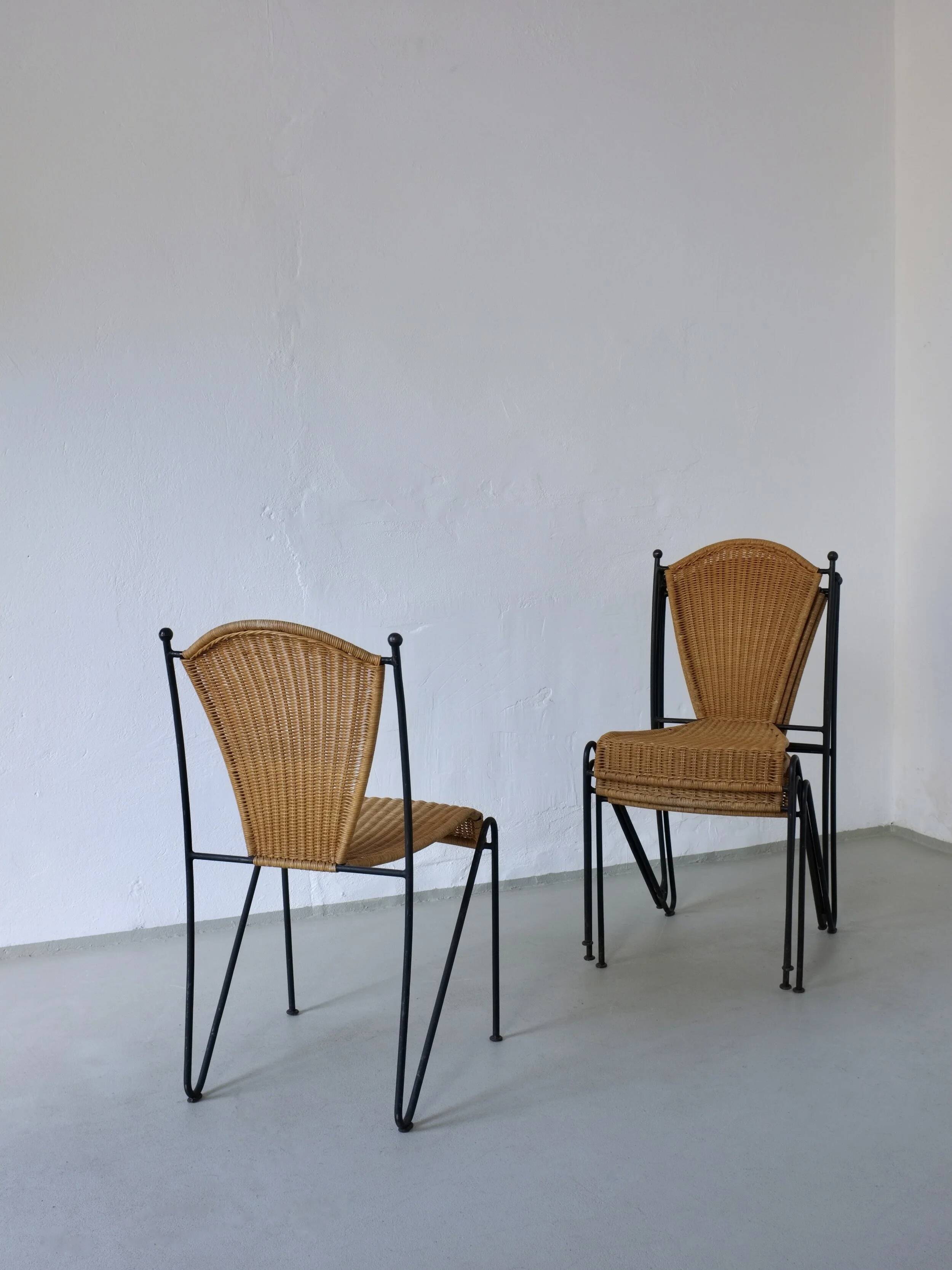 4 Frederick Weinberg wicker iron chairs | 1960s