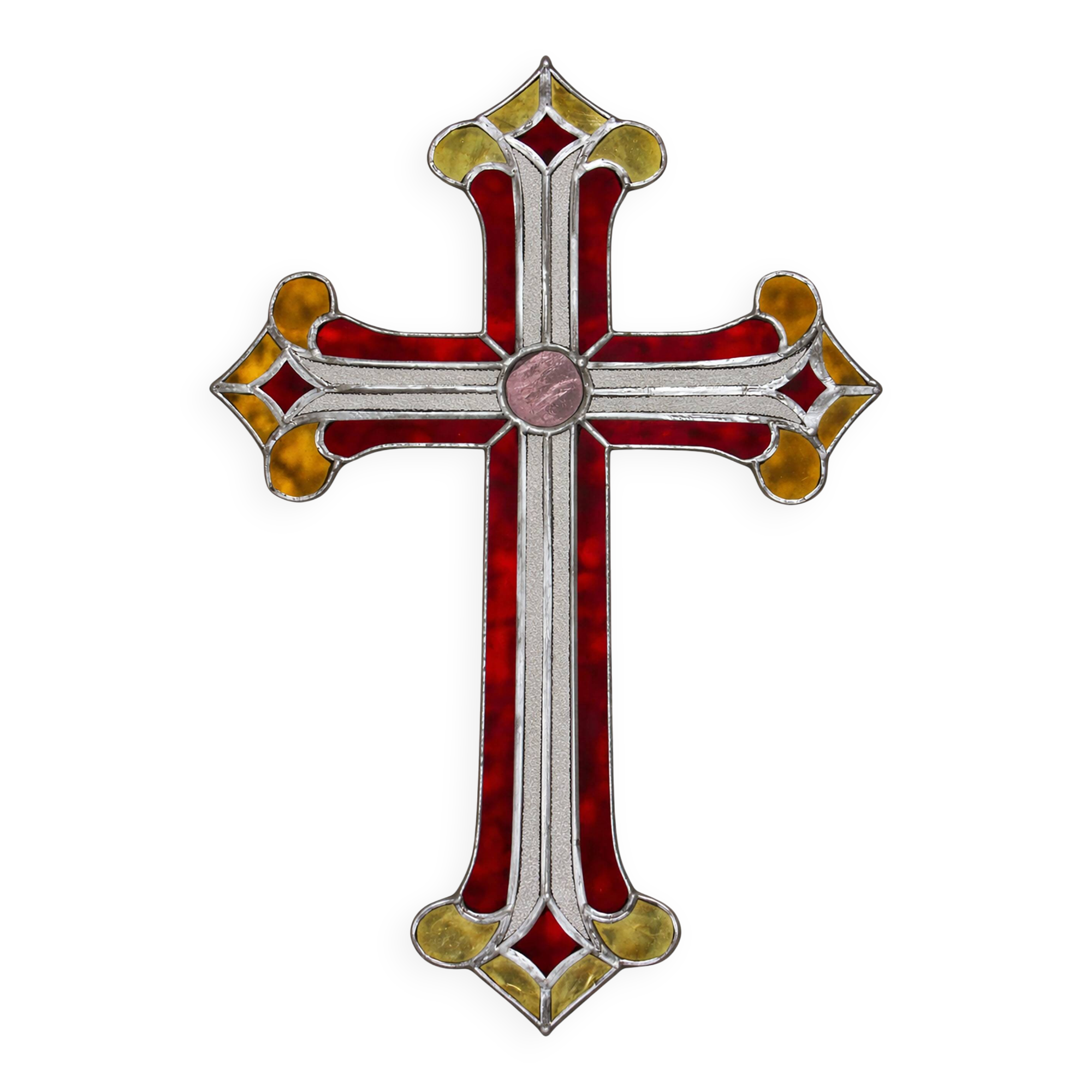 Croix en vitrail – Style Tiffany fait main, décoration murale