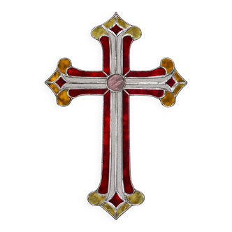 Croix en vitrail – Style Tiffany fait main, décoration murale