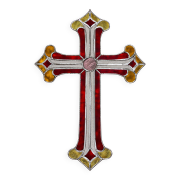 Croix en vitrail – Style Tiffany fait main, décoration murale