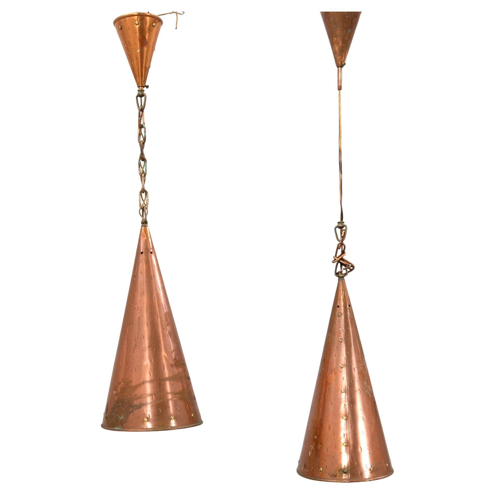 E. S. Horn Hand-hammered copper pendant lamp Denmark 1950s