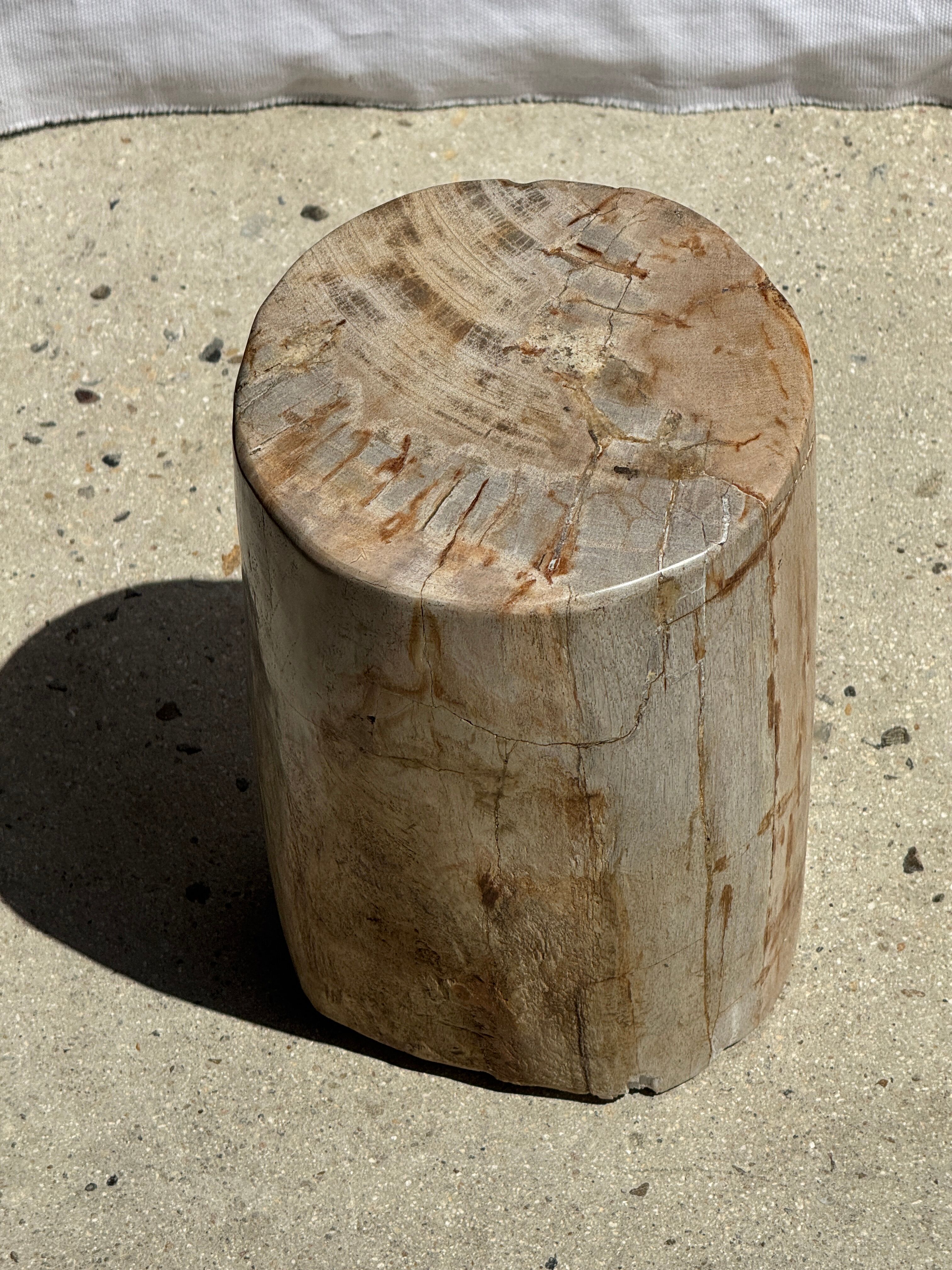 Small side table in white, grey, beige petrified wood H28 D18 - 3330