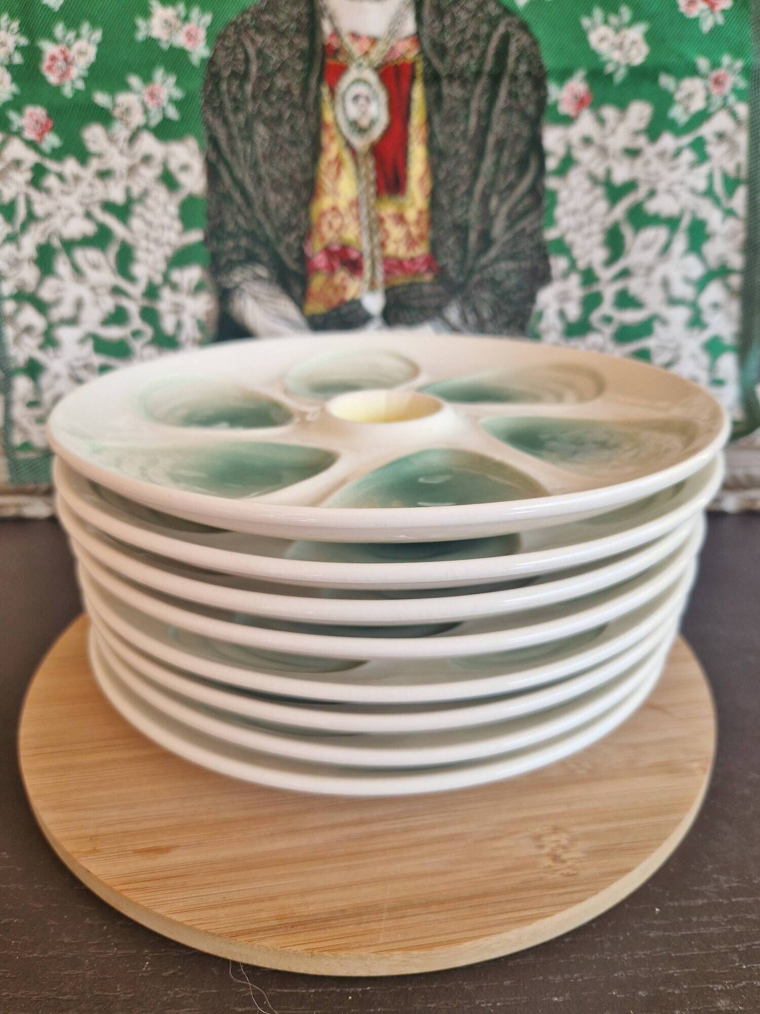 Set of 4 old oyster plates, SALINS pottery, France