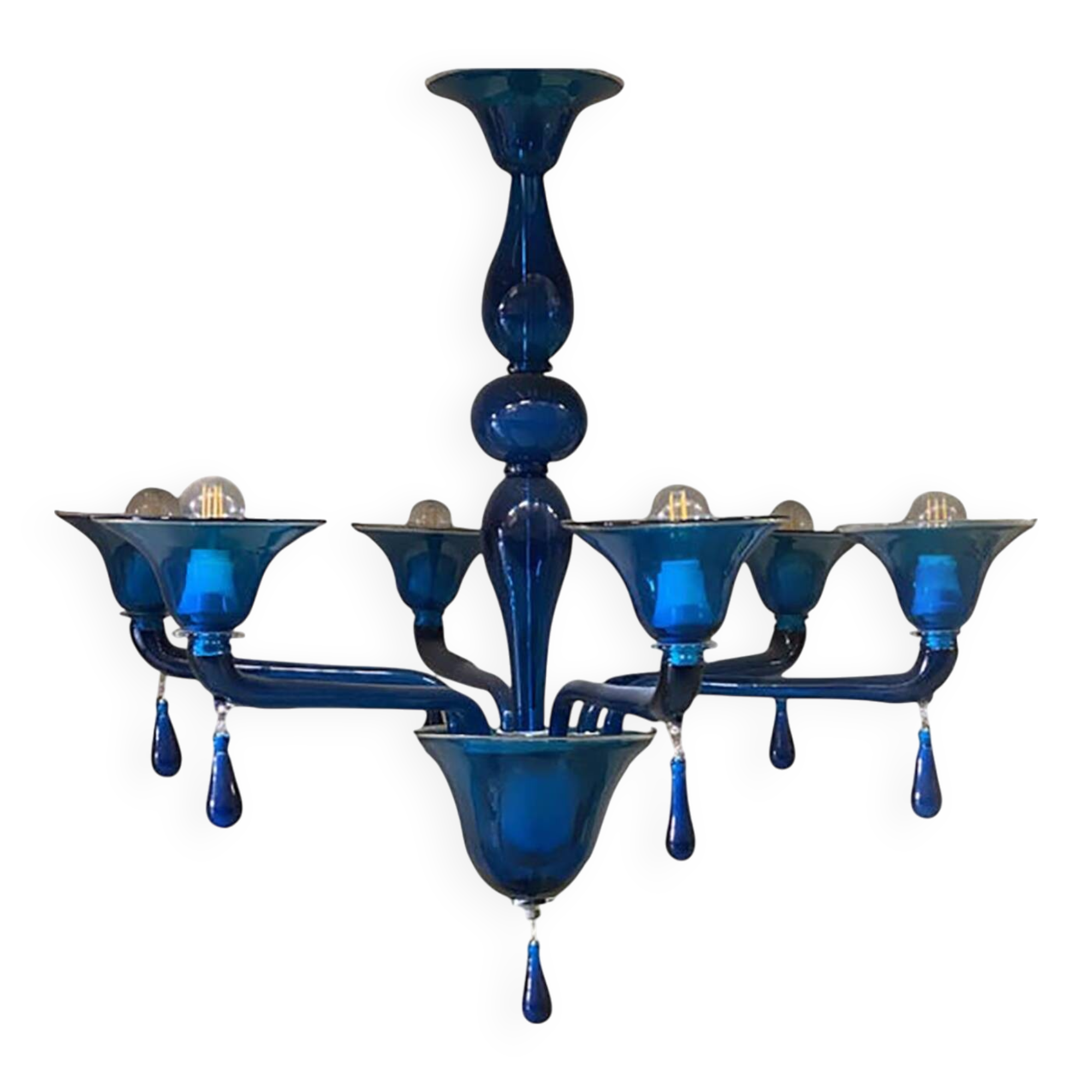 Glass Chandelier in Blue Lattimo Color