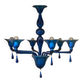 Glass Chandelier in Blue Lattimo Color