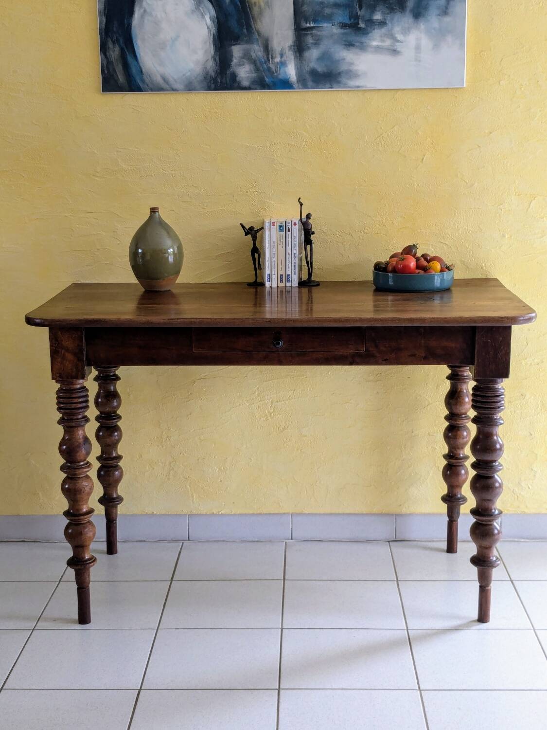 Large walnut desk with turned legs