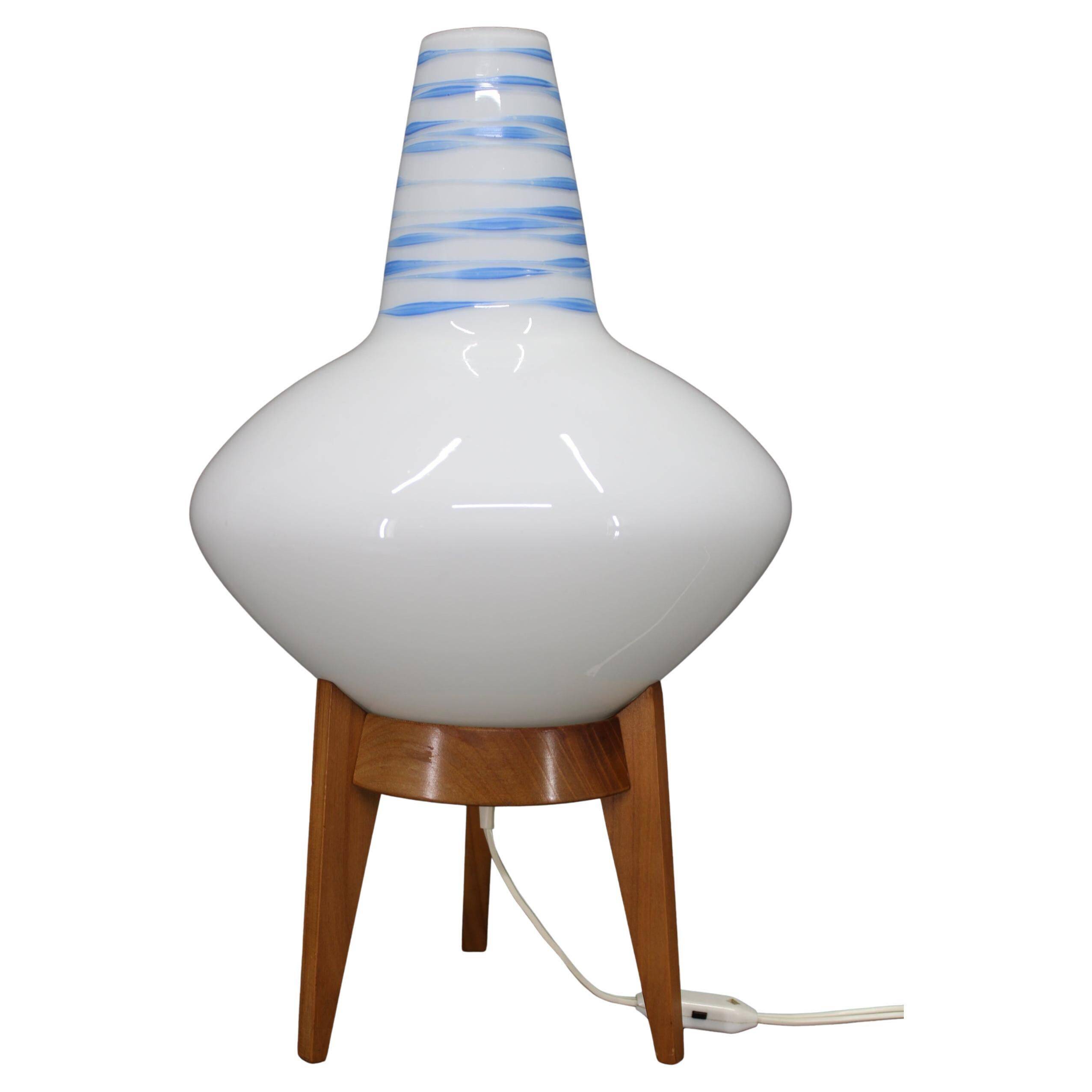 Mid-century czech uluv table lamp in maple wood and glass, 1960s