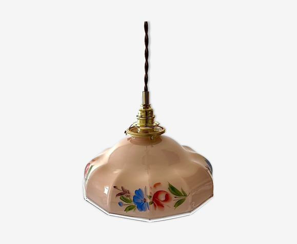 Suspension en opaline rose électrifiée à neuf