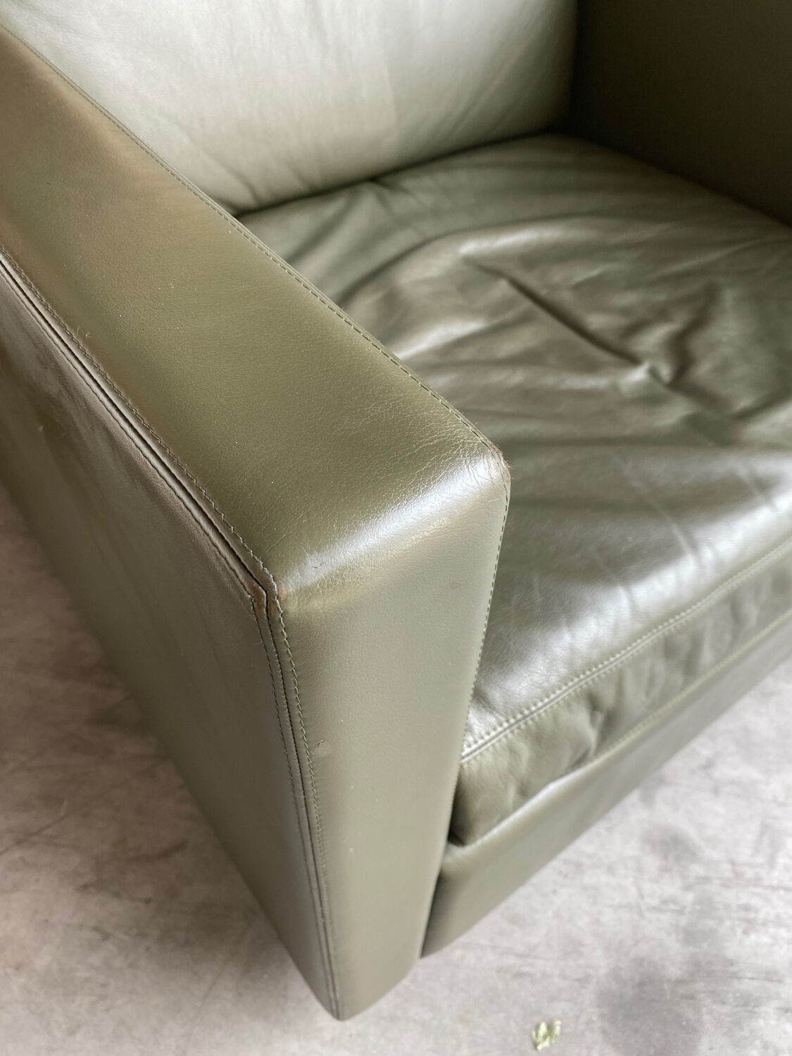 2-seater sofa and 2 armchairs set Pfister for Knoll khaki leather