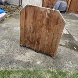 Small vintage yellow bench made of hand-painted wood, low storage from the 1920s.