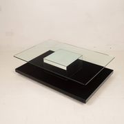 Cidue Mid Century Italian Black Lacquer, Mirror and Glass Coffee Table 1970
