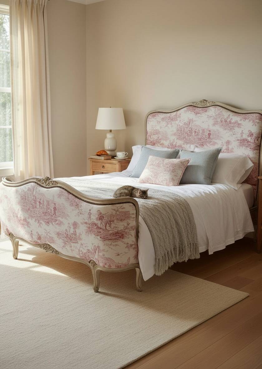 Lit basket in Louis XV style, TOILE DE JOUY tapestry.