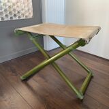 Tabouret pliable vintage Regency en hêtre italien et cuir