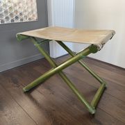 Tabouret pliable vintage Regency en hêtre italien et cuir