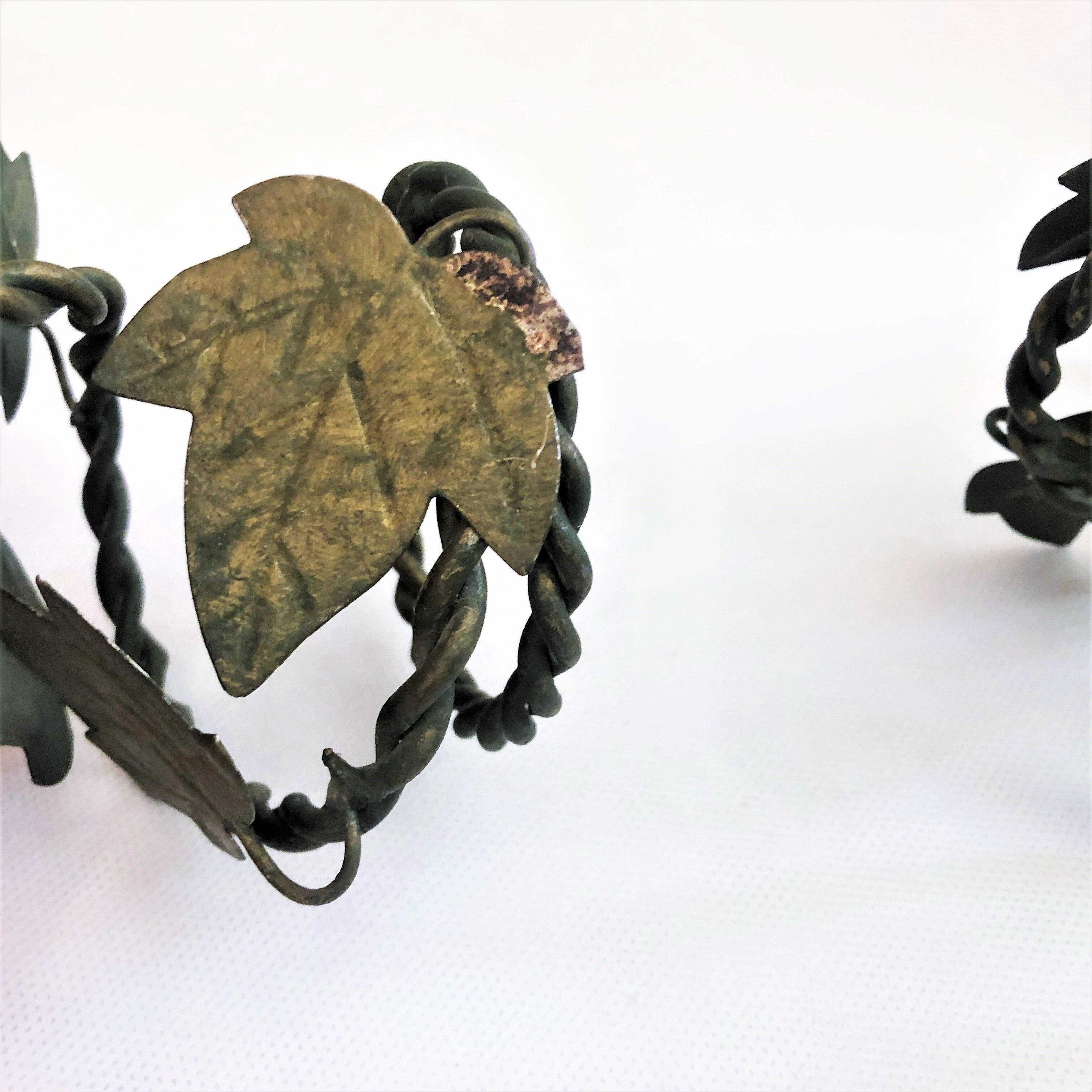 Pair of handcrafted wrought iron candlesticks vintage foliage