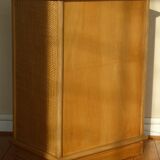 Chest of drawers vintage wood and rattan blond 4 drawers ca 1970