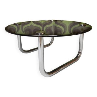 Vintage 1970s smoked glass chrome coffee table