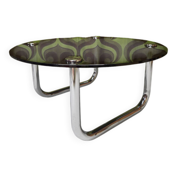 Vintage 1970s smoked glass chrome coffee table