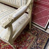Louis XVI style bench carved with original fabrics and silks