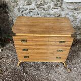 Three-drawer rattan chest of drawers with pretty brass details - 1950 - in the style of Louis Sognot