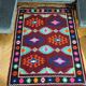 Tapis kilim brun et turquoise roumain avec des couleurs d'accent faites dans des maramures 140x190cm