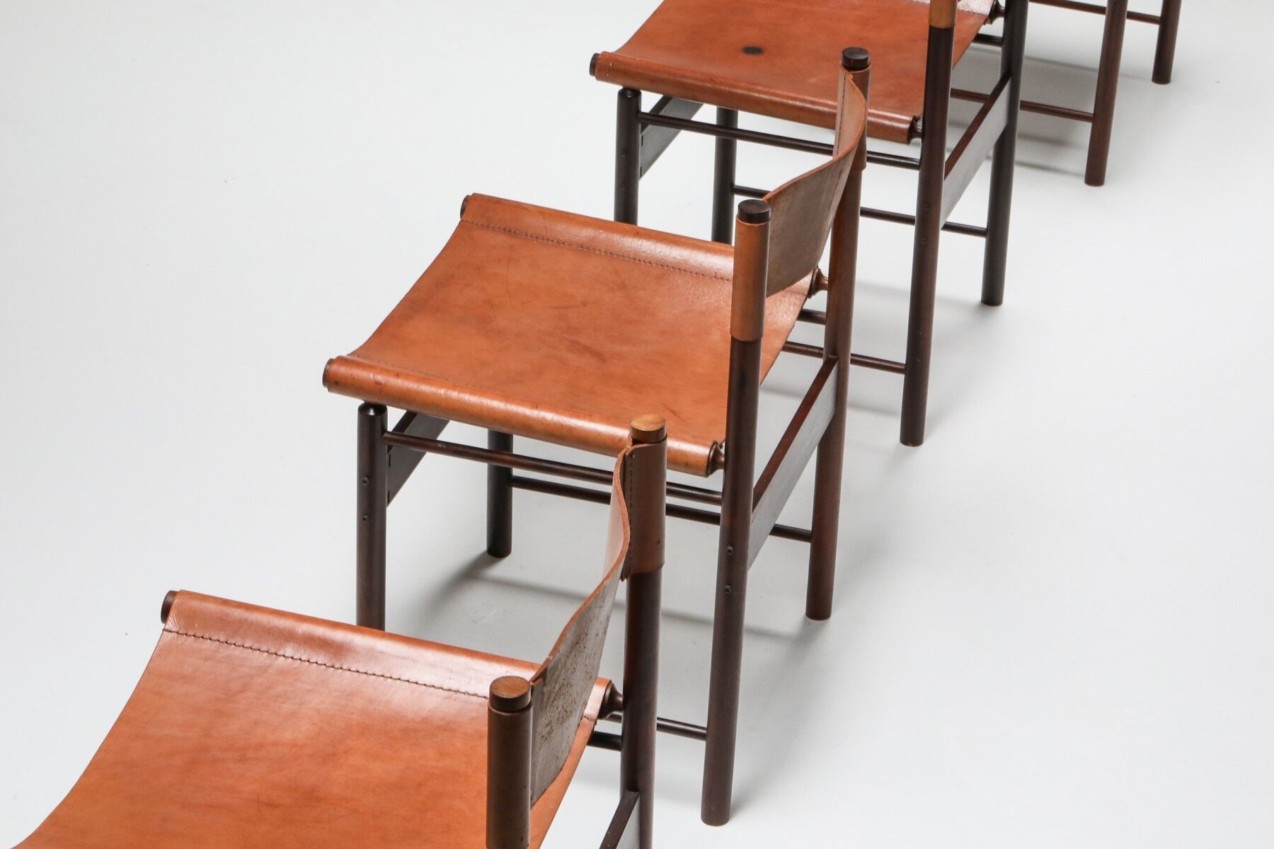 Zalszupin Jacaranda Dining Room Chairs with Saddle 1950 Cognac Leather Seats