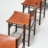 Chaises de Salle à Manger Zalszupin Jacaranda avec sièges en cuir cognac Saddle 1950