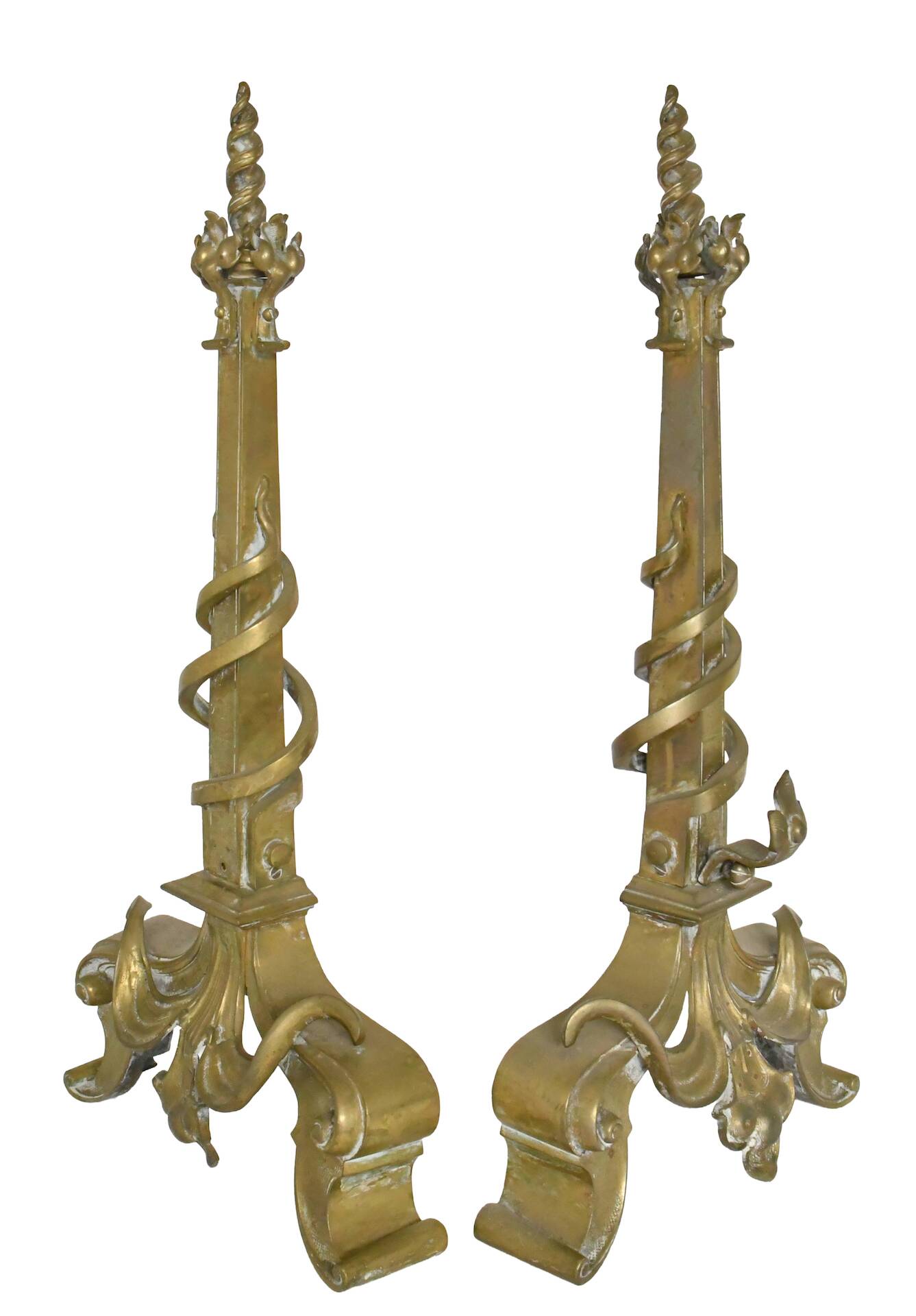 Pair of gilded bronze andirons decorated with serpents.