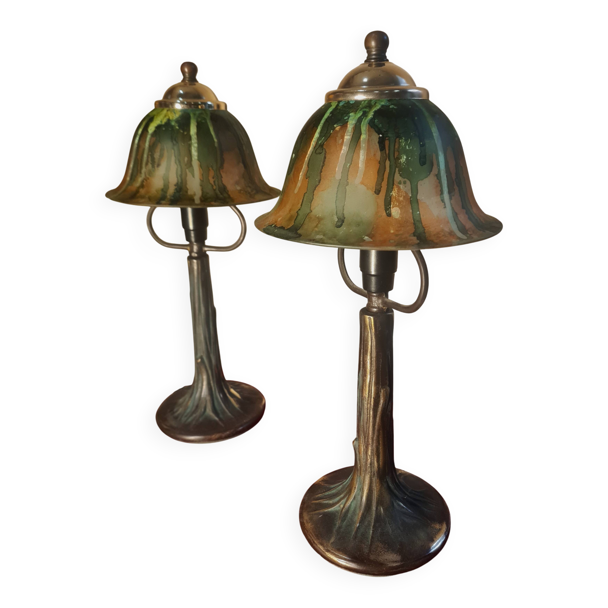 pair of bronze bedside lamps 38x18 art nouveau style, electrical working