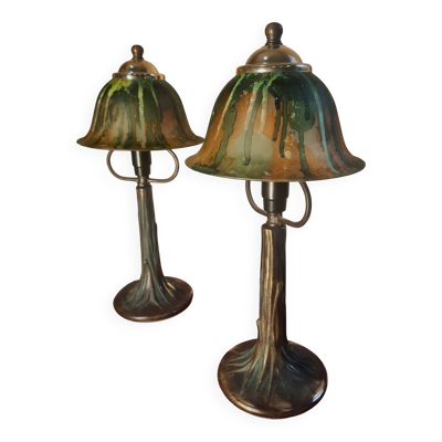 paire de lampes de chevet bronze 38x18 style art nouveau, elec ok