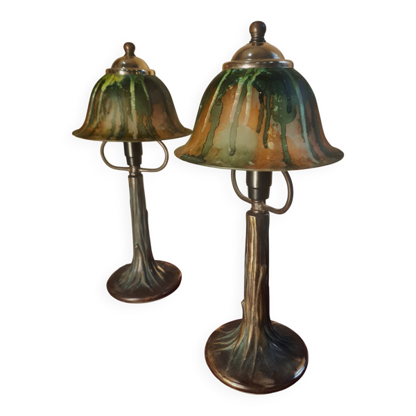 paire de lampes de chevet bronze 38x18 style art nouveau, elec ok