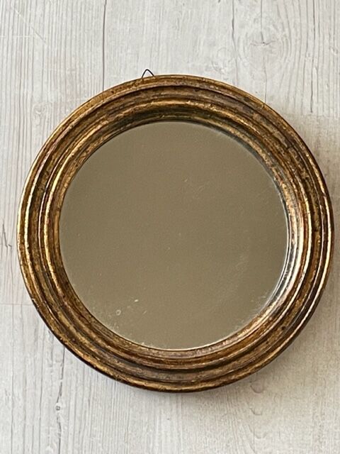 Miroir rond vintage en bois doré 25cm