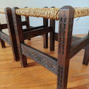 Pair of handcrafted stools from Friuli in carved wood, Italy, circa 1960.