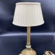 Antique, lamp, bronze, candle holder, gold, cloisonné enamel, ecru white lampshade, flower decor, leaf